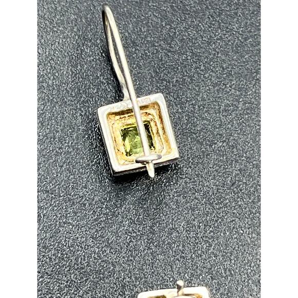Sterling Silver Designer Square Bezel Set Peridot Dangle Drop Wire Earring - Picture 7 of 10